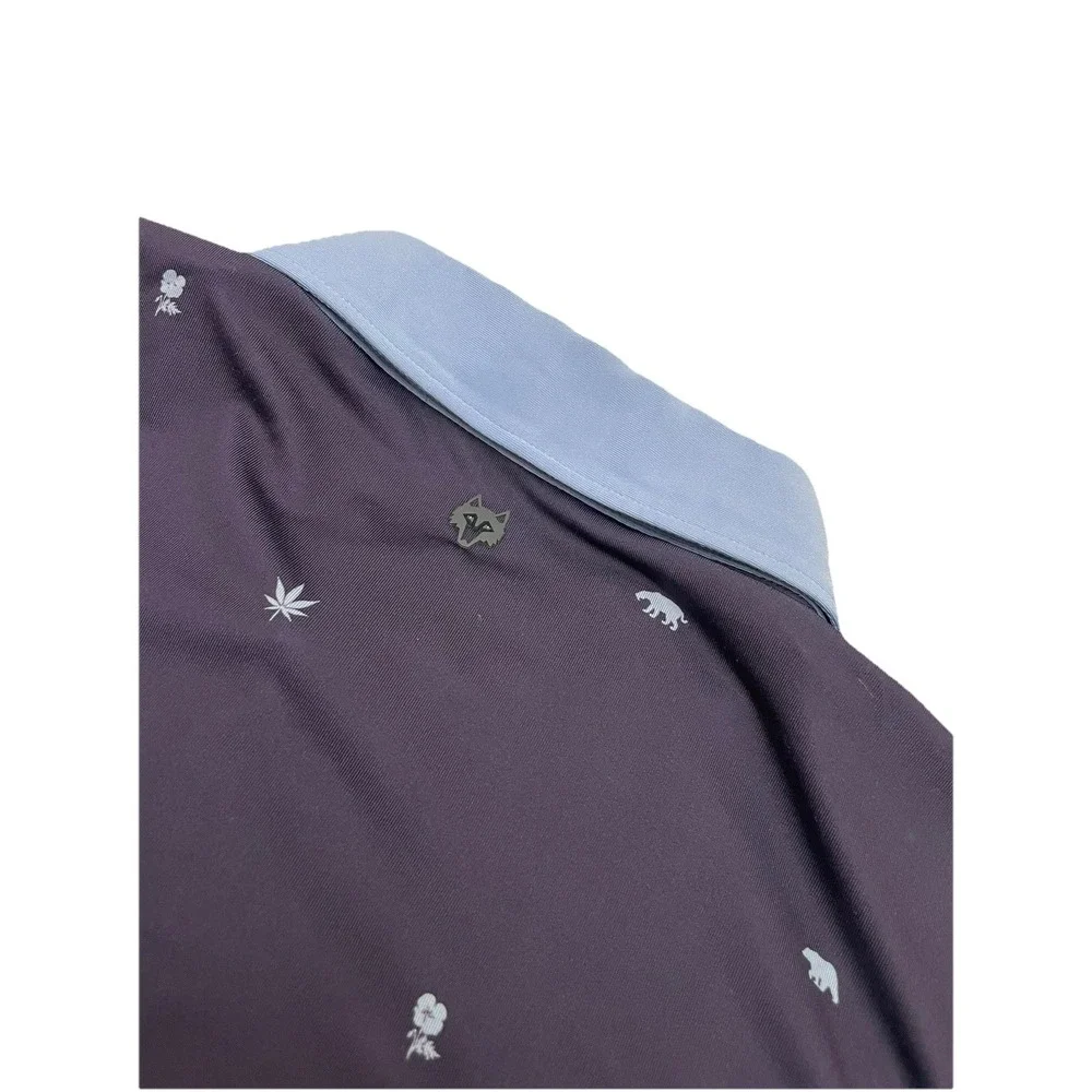 Greyson Performance Polo Shirt L Navy Blue Nature Pattern Stretch Wicking Golf